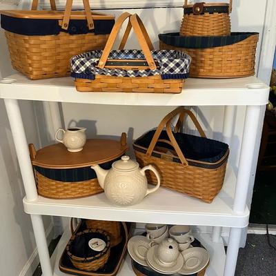 Longaberger Collectors Club Pottery & Blue/Green Plaid Basket Collection