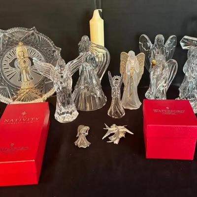 Waterford Crystal Angels Collection with Nativity Pieces, Plate & Cross