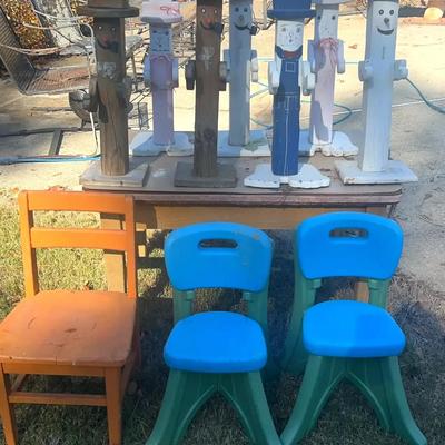 Handcrafted Wooden Holiday Figurines with Table & Chairs