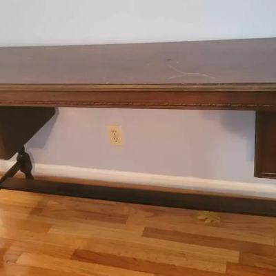 Vintage Wood Console Table with Carved Floral Accents