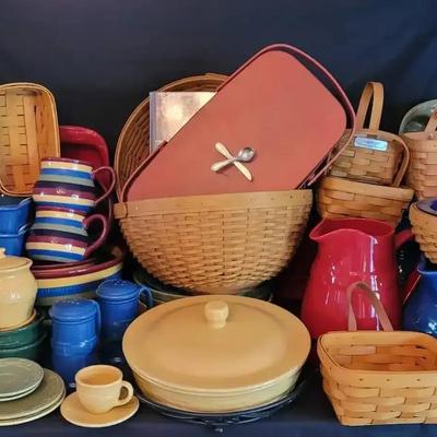 Extensive Longaberger Woven Traditions Pottery Collection in Cornflower, Butternut, Tomato & Ivy