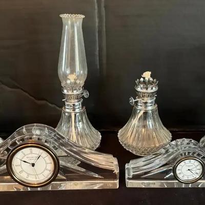 Waterford Crystal Clocks, Crystal Oil Lamps & Home Interiors Hurricanes