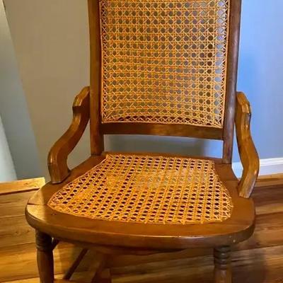 Antique Lincoln-Style Caned Rocking Chair