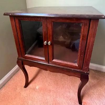 Vintage Wood Curio Cabinet with Glass Doors