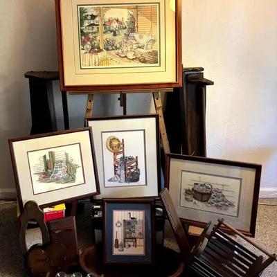 Framed Embroidered Quilt Art & Dark Wood Home Décor Collection