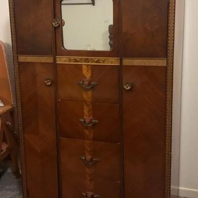 Art Deco Waterfall Chifforobe with Original Bakelite Hardware