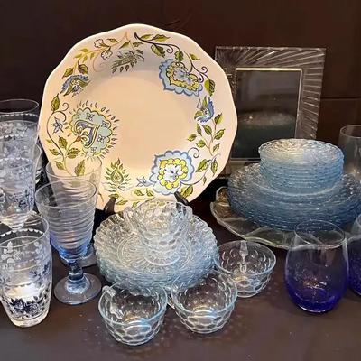 Collection of Blue Glassware, Crystal & Serving Pieces