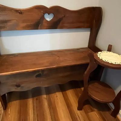 Wooden Heart-Back Storage Bench & Two-Tier Wooden Side Table