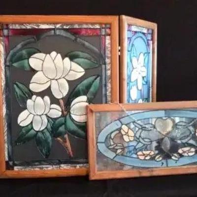 Magnolia Fireplace Stained Glass Cover & Hanging Floral Stained Glass Panel