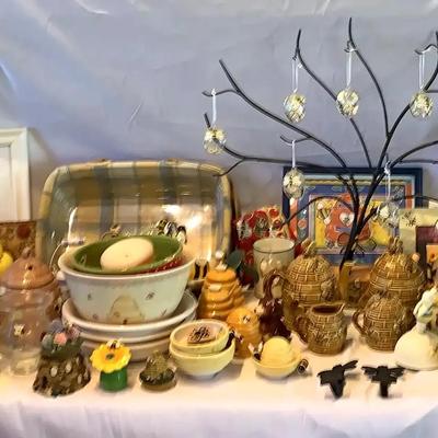 Charming Bee-Themed Ceramic Decor Collection Featuring Longaberger Baskets, Vintage Tea Set & More