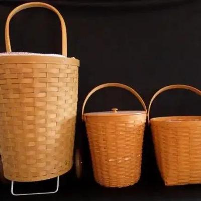 Longaberger Shopping Basket on Wheels with Zippered Liner & Two Additional Numbered Baskets