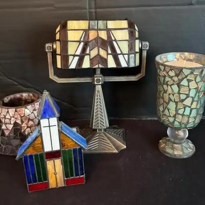 Partylite Tiffany-Style Tea Light Lamp, Mosaic Candle Holders & Stained Glass Chapel