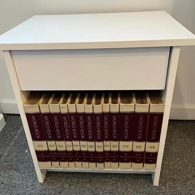Set of 1984 World Book Encyclopedias with 1987–1994 Yearbooks & White Manufactured Wood End Table