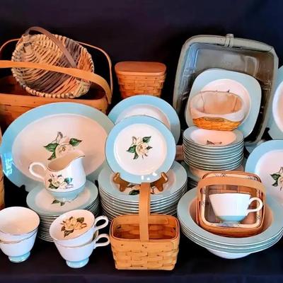 Vintage Turquoise Magnolia China Set & Baskets 