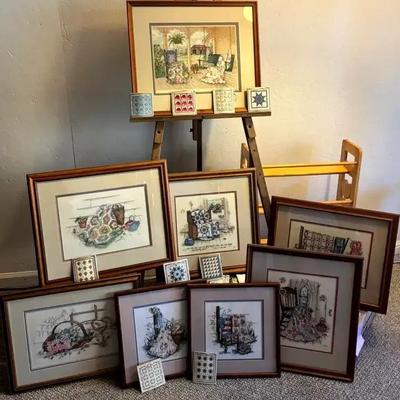 Quilt Lover’s Décor Collection – Framed Embroideries, Quilt Tiles & Wooden Rack