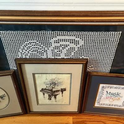 Hand-Crocheted Filet Lace Angel & Framed Cross-Stitch Collection