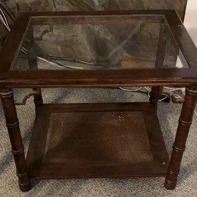 Mid-Century Chinoiserie Bamboo-Style Glass Top Table