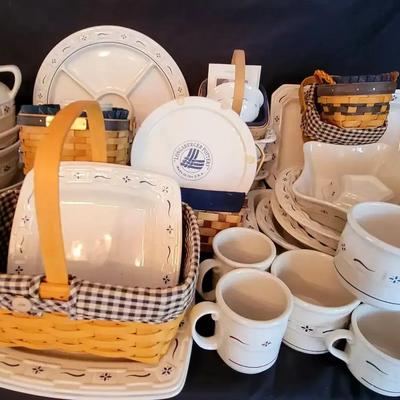 Longaberger Pottery Collection in Woven Traditions Classic Blue – Cookie Jars, Bakeware, Serving Pie