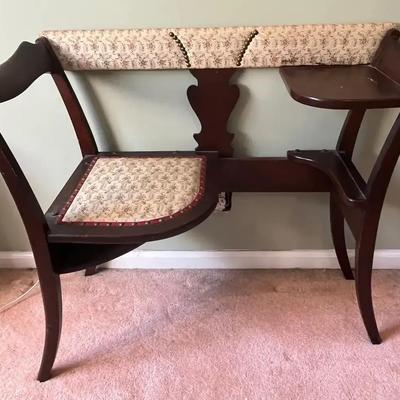 Antique Gossip Bench / Telephone Table with Nailhead Trim & Floral Fabric