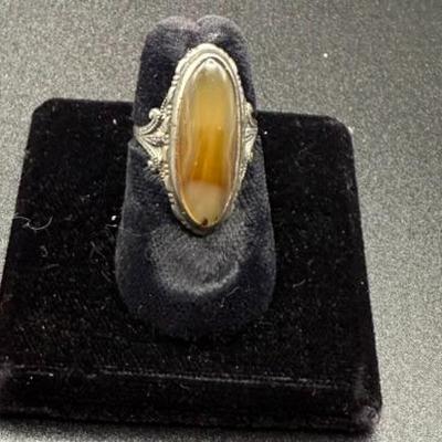 Vintage Sterling Silver Ring W/Agate Stone - Size 4.5, 3.43 Grams.
Lot #: 31
