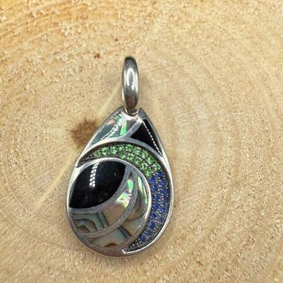 John Bagley 925 Silver Pendant W/Blue Sapphires, Green Tsavorites, Black Agate & Abalone Inlays- 7 Grams
Lot #: 37