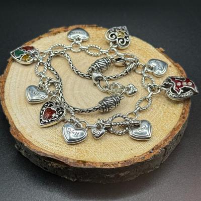 Lot (2) Brighton Silver-Tone Charm Bracelets- Multicolor Hearts & Plain Charm Bracelet
Lot #: 81