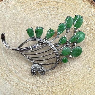 Absolutely Stunning Vintage 14K White Gold Brooch With Natural Jade Teardrops- 7.28 Grams
Lot #: 5