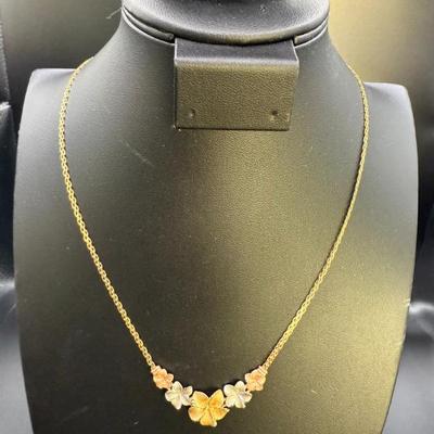 Stunning 14K Yellow Gold Plumeria Necklace W/Yellow, White & Rose Gold Flowers, 17"L, 7.15 Grams
Lot #: 6
