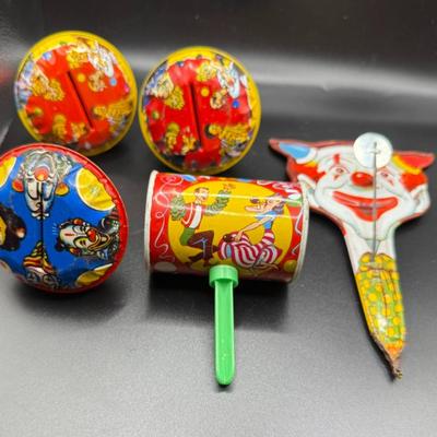 Lot Of (5) Vintage Children's Noisemaker Toys- (3) US Metal Toy MFG Co, (2) Unmarked
Lot #: 96