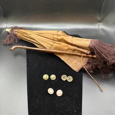 Vintage Children's Folding Fringed Umbrella & (3) Sets Misc Vintage Buttons
Lot #: 90