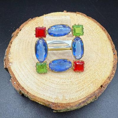Vintage Czechoslovakia Brooch W/Green, Blue & Red Glass Stones
Lot #: 78