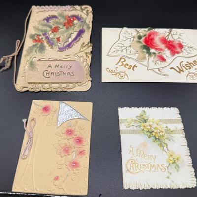 Lot (2) Small Vintage Christmas Cards, (1) Small Vintage Best Wishes Card & (1) Best Wishes Flocked Postcard 
Lot #: 73