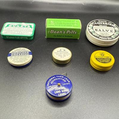 Vintage Lot- (5) Tins, Advertising Tape Measure, Doan's Pills In Box
Lot #: 94
