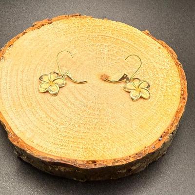 14K Yellow Gold Plumeria Leverback Earrings - 2.26 Grams