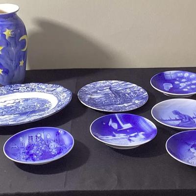 Assorted Blue And White Ceramic Plates 