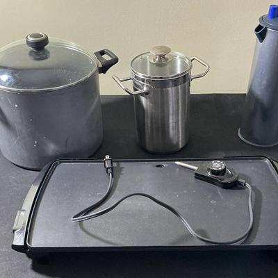 Large Pot, Coffee Thermos And Electric Griddle