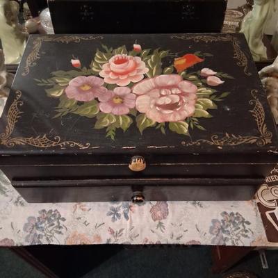 Antique Dutch Painted Silverware Box with lined drawer