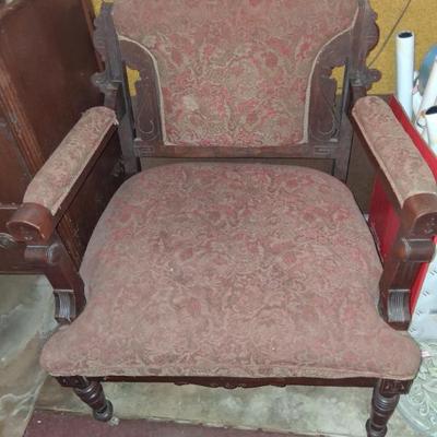 Sale Photo Thumbnail #11: Large Carved Throne Chsir with Casters, Turn of the Century
