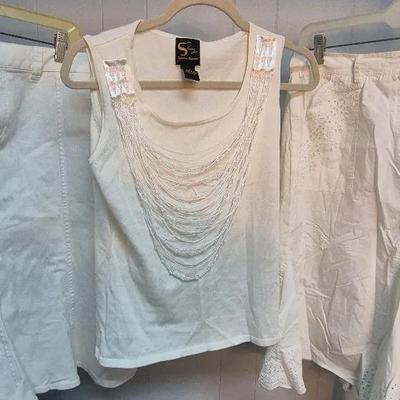 White Beaded Sleeves Top, White Mermaid Style Skirt, White Eyelet Skirt