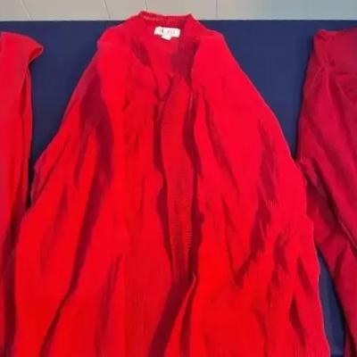 (3) Red Cotton Blouses/Sweater Size Large (Deco. Susan Lucci,)