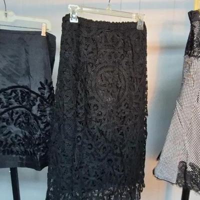 Black A-Line Velvet Ribbon Skirt, Formal Black Lace Pencil Skirt. Black & White Gingham Skirt, 