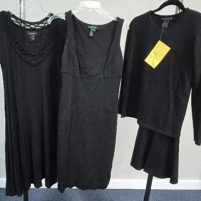 Women's Black Dresses Sizes Small and Medium By Ralph Lauren Karen Kane and Nina Leonard 