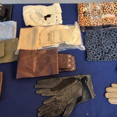 7 Leather Belts. 2 Pr Gloves, 2 Scarves 