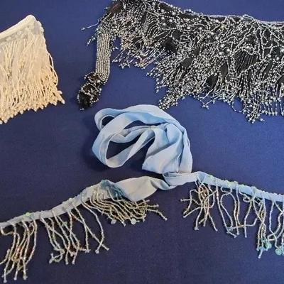 2 Vintage Beaded Fringe Shawl/Capelets, Beaded Belt 