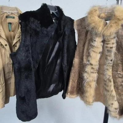 Women's Vest Arodecent By Ralph Lauren Sizes XL and Fur Vests By Lord & Taylor and Cedrics 