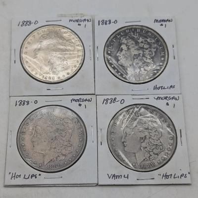 Four 1888-O Morgan Dollars w/ VAM 4 "Hotlips"