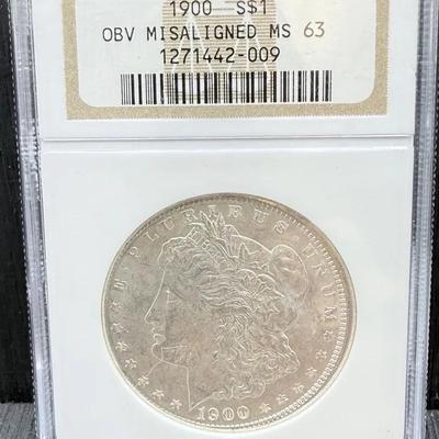 1900 Morgan Dollar NGC MS63 OBV Missligned 