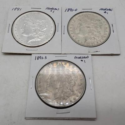 1891- P, O, & S Morgan Dollars