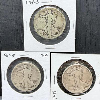 1917-D, 1918, 1918-S Walking Liberty Half Dollars 