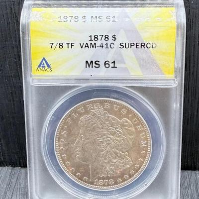 1878 Morgan Dollar ANACS MS61 VAM 41C